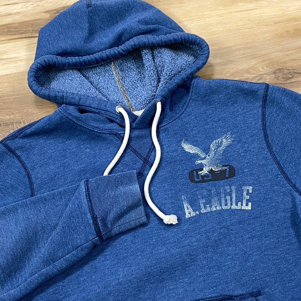 American Eagle Hoodie Men Medium Vintage Heritage Fleece Classic Fit Blue Casual